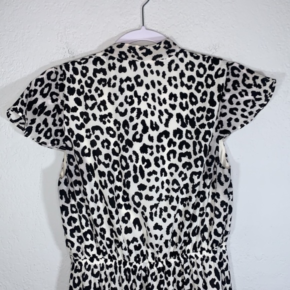 Express White Leopard Animal Print Midi Work Flutter Sleeve Dress size Small - Picture 8 of 16